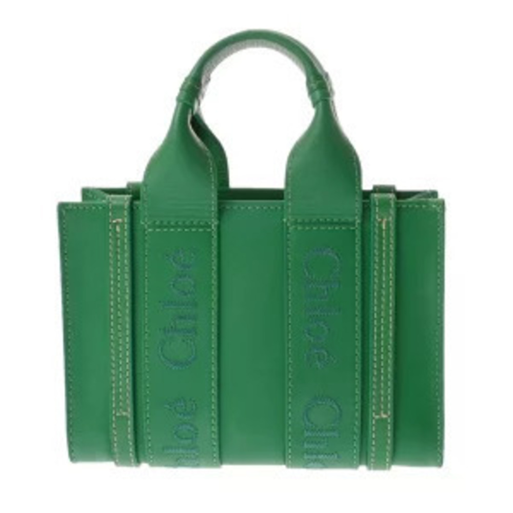 Chloe WOODY Tote Green Calfskin Shoulder Bag